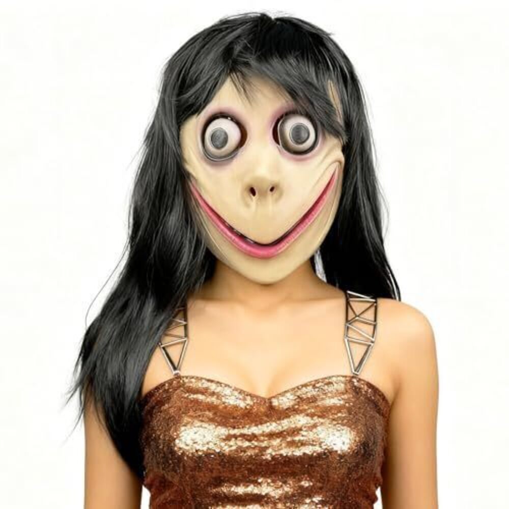 5555 MOMO Mask, Scary Momo Head Masks with Long Wig Challenge Games Ghost